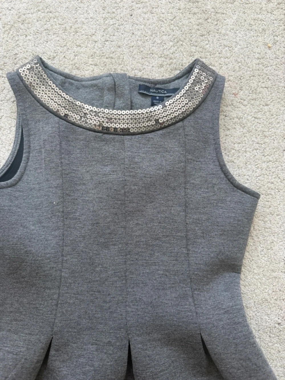 Nautica Gray Sleeveless Dress with Sequined Collar
